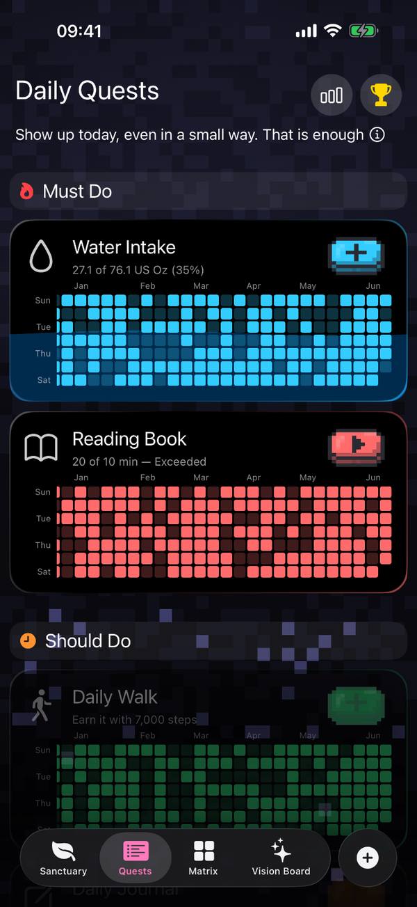 Super Human Daily Quests screen