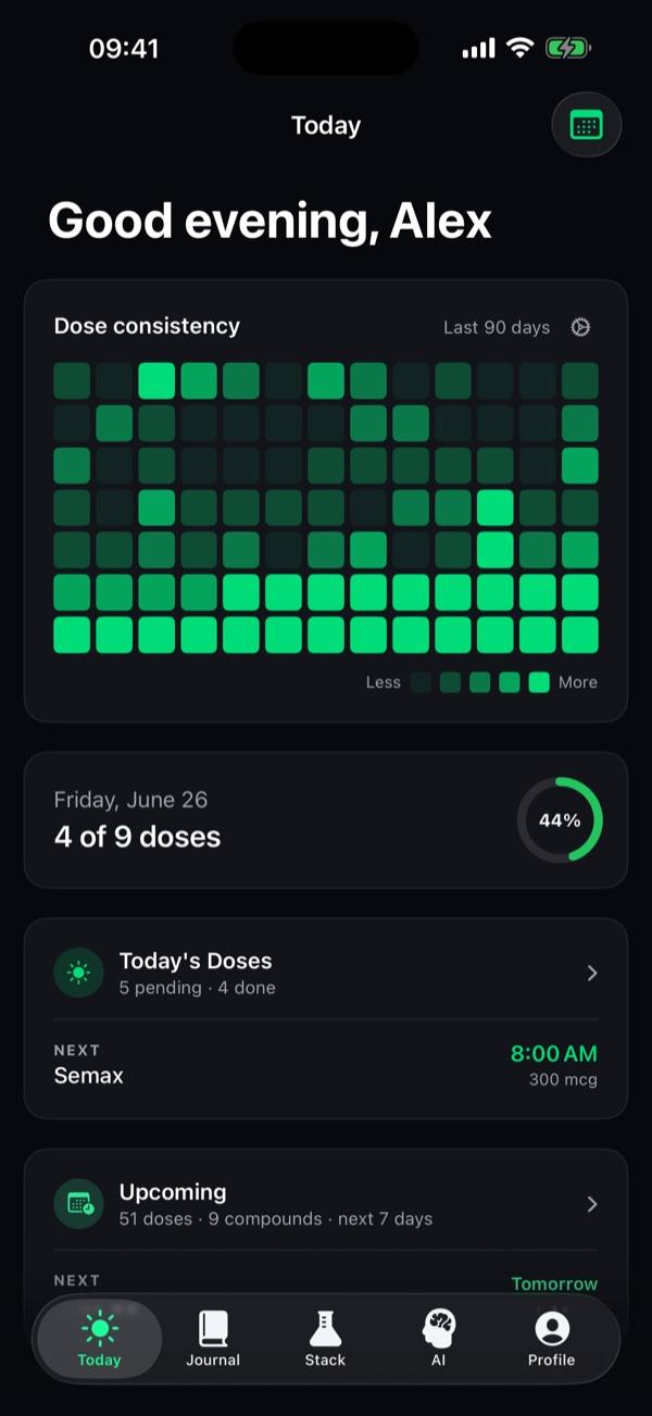 Peptide Stack Today screen