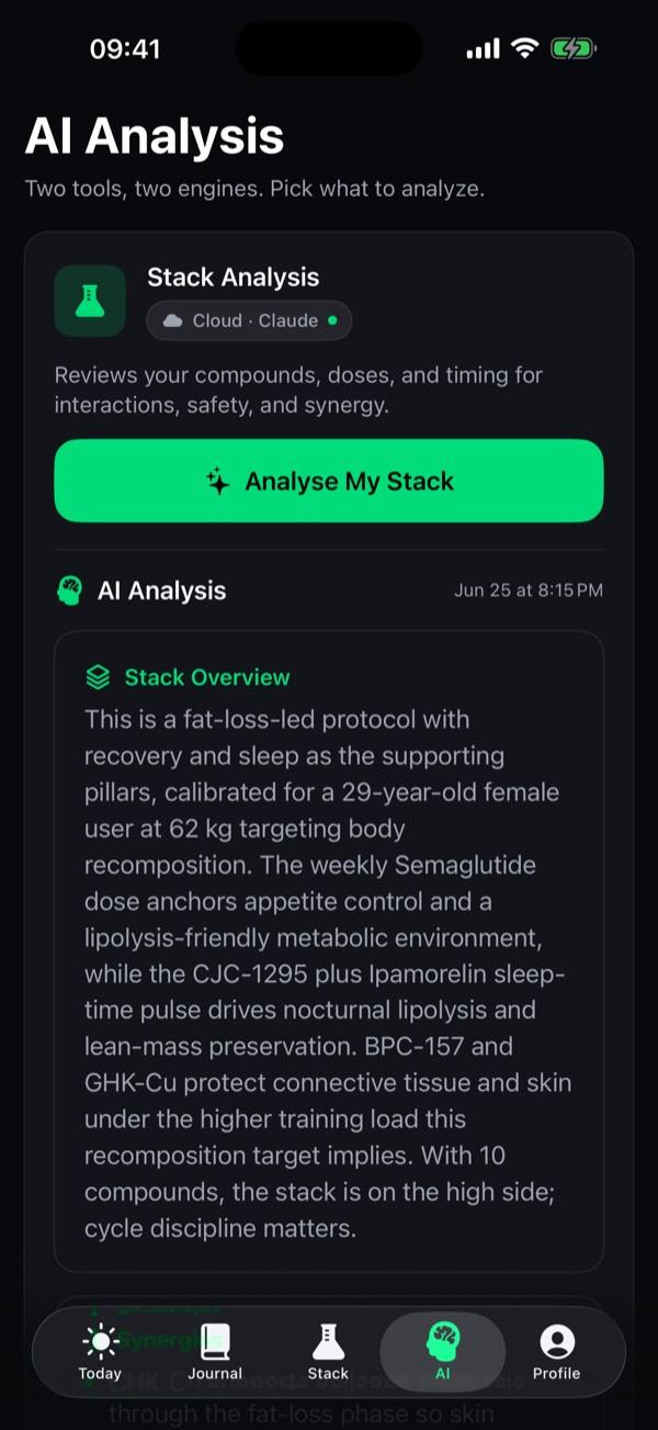 Peptide Stack AI analysis screen